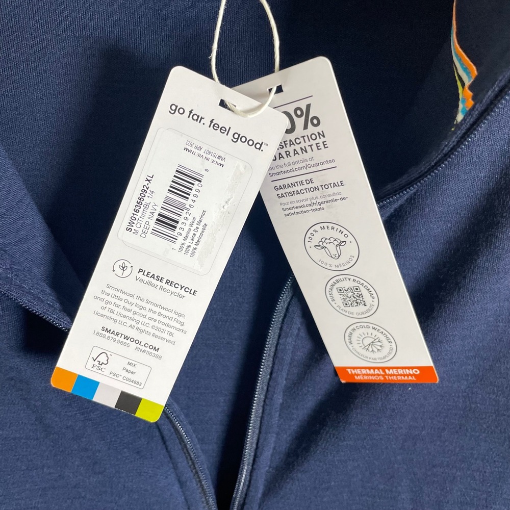 Smartwool Mens Classic Thermal Merino 250 1/4 Zip Deep Navy XL SW016355092 NWT - Picture 6 of 9